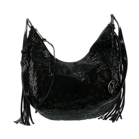 Michael Kors Medium Rhea Crystal Black Slouchy Shoulder Patent Python Black Bag - Picture 7 of 7